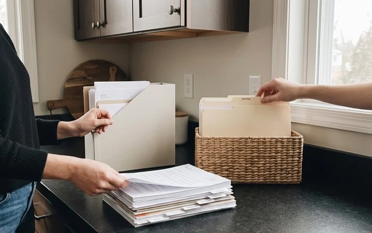 {organizing with style} Managing Kitchen Paper Piles with a Simple Filing System